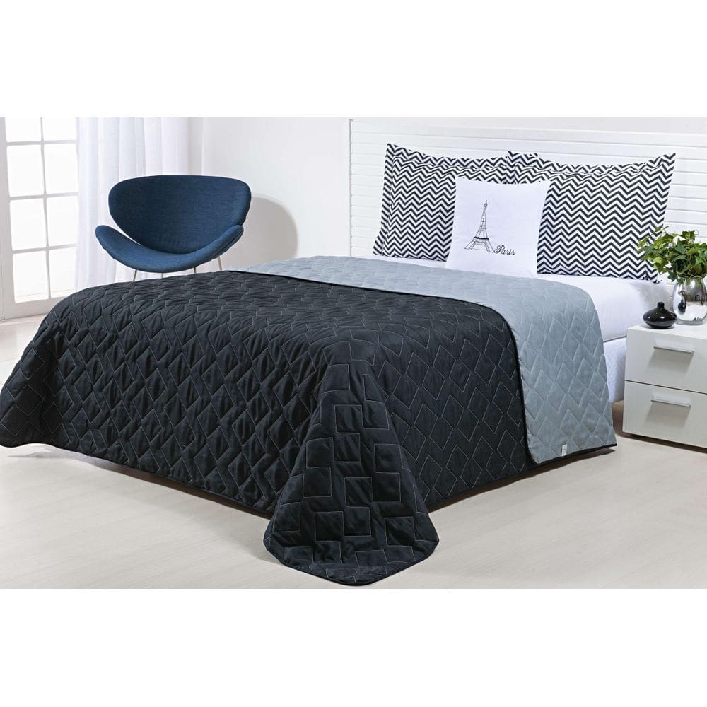 Cobre Leito Viuva 5Peças Microfibra Dupla Face Chevron Paris