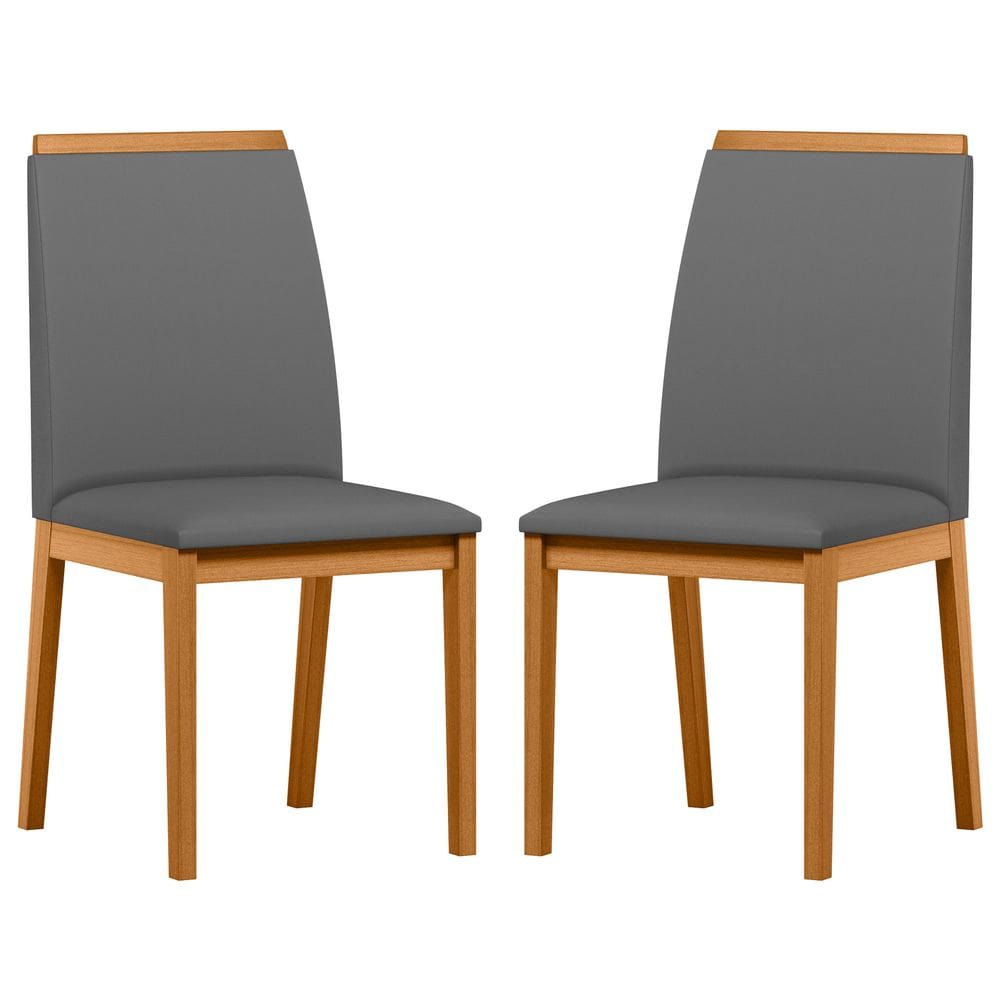 Conjunto com 2 Cadeiras de Jantar Estofada Fernanda Ypê/Veludo Cinza Ja02 - New Ceval