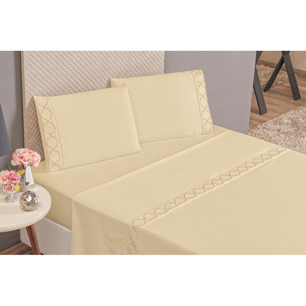 Jogo Lençol Queen Infinit 300Fios Bordado Palha Micropercal
