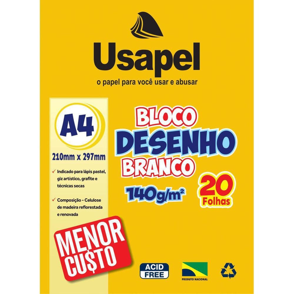 Bloco Técnico Sem Margem Usapel Desenho A4 140G 20Fl Br