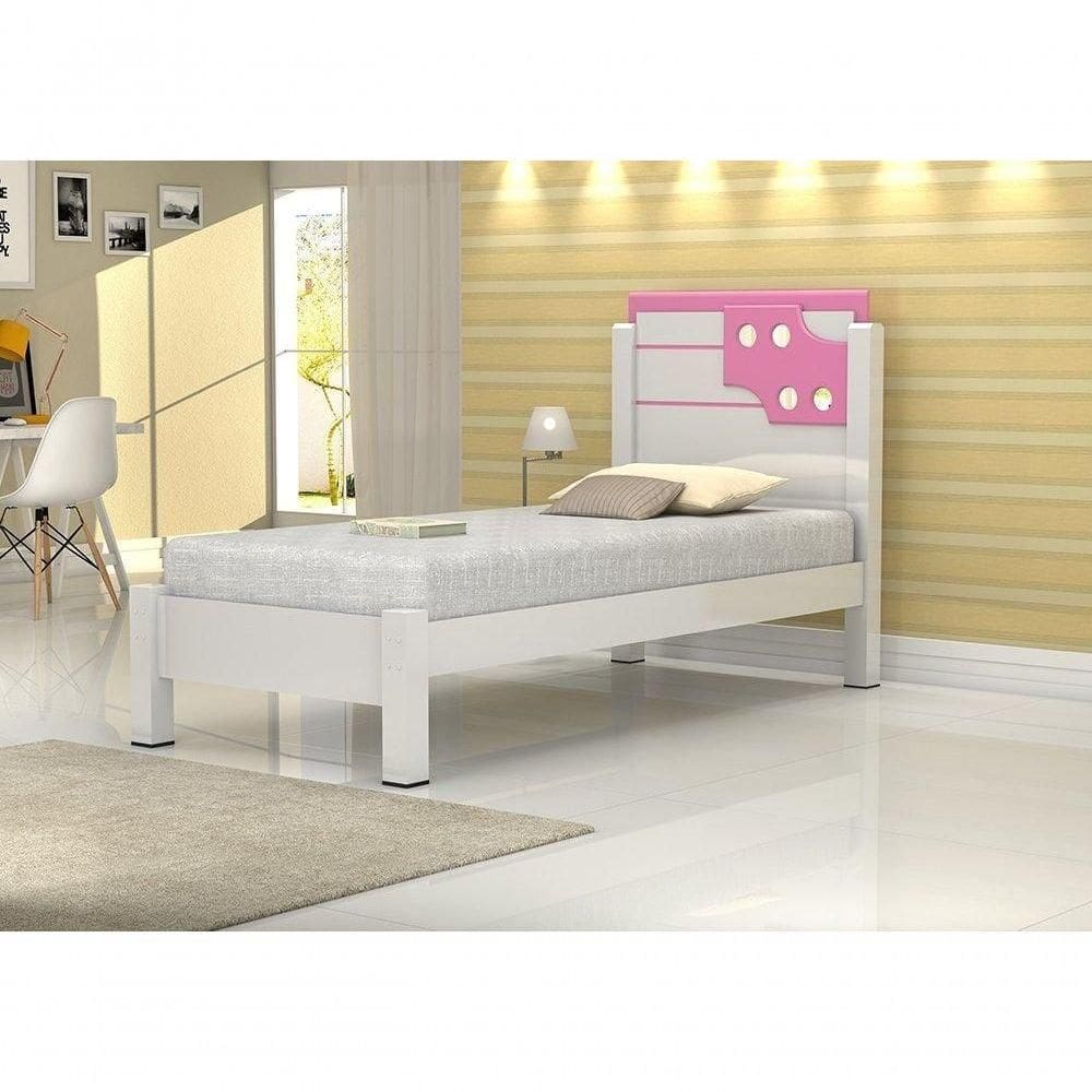 Cama Solteiro Luíza Branca Com Rosa Vitamov