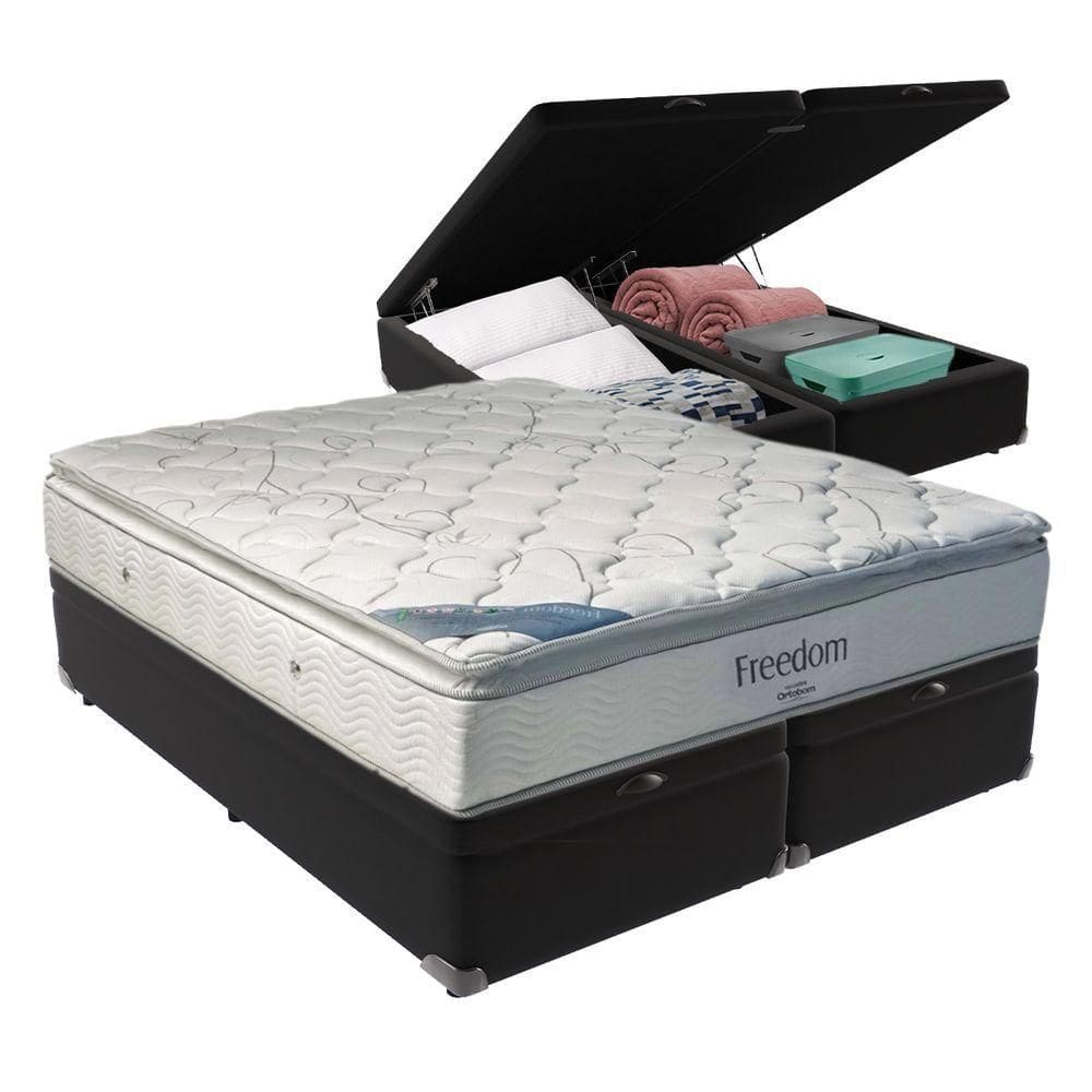 Cama Box Com Baú King E Colchão Freedom Ortobom D33 Preto