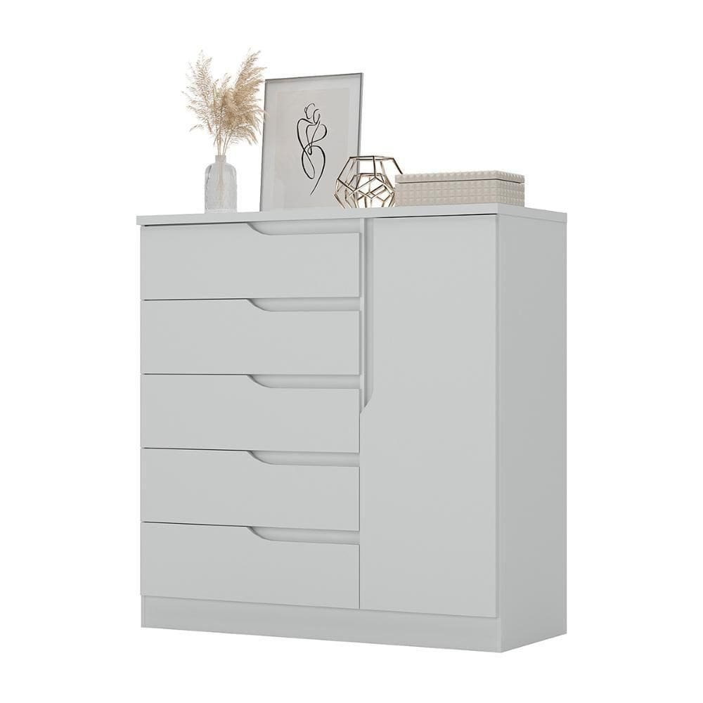 Comoda Paris Quarto Com 5 Gavetas E 1 Porta Branco