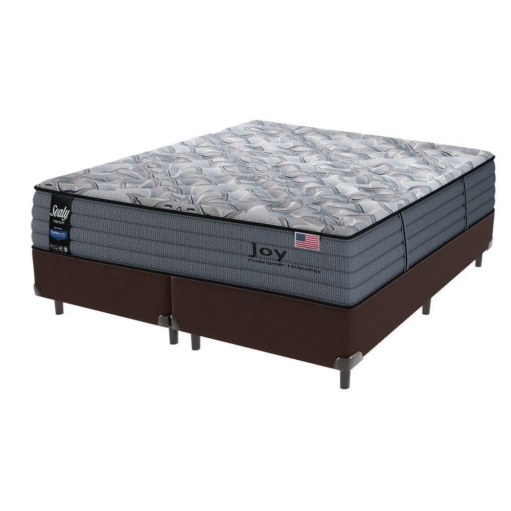 Cama Box Marrom E Colchão Queen Joy Molas Ensacadas Sealy