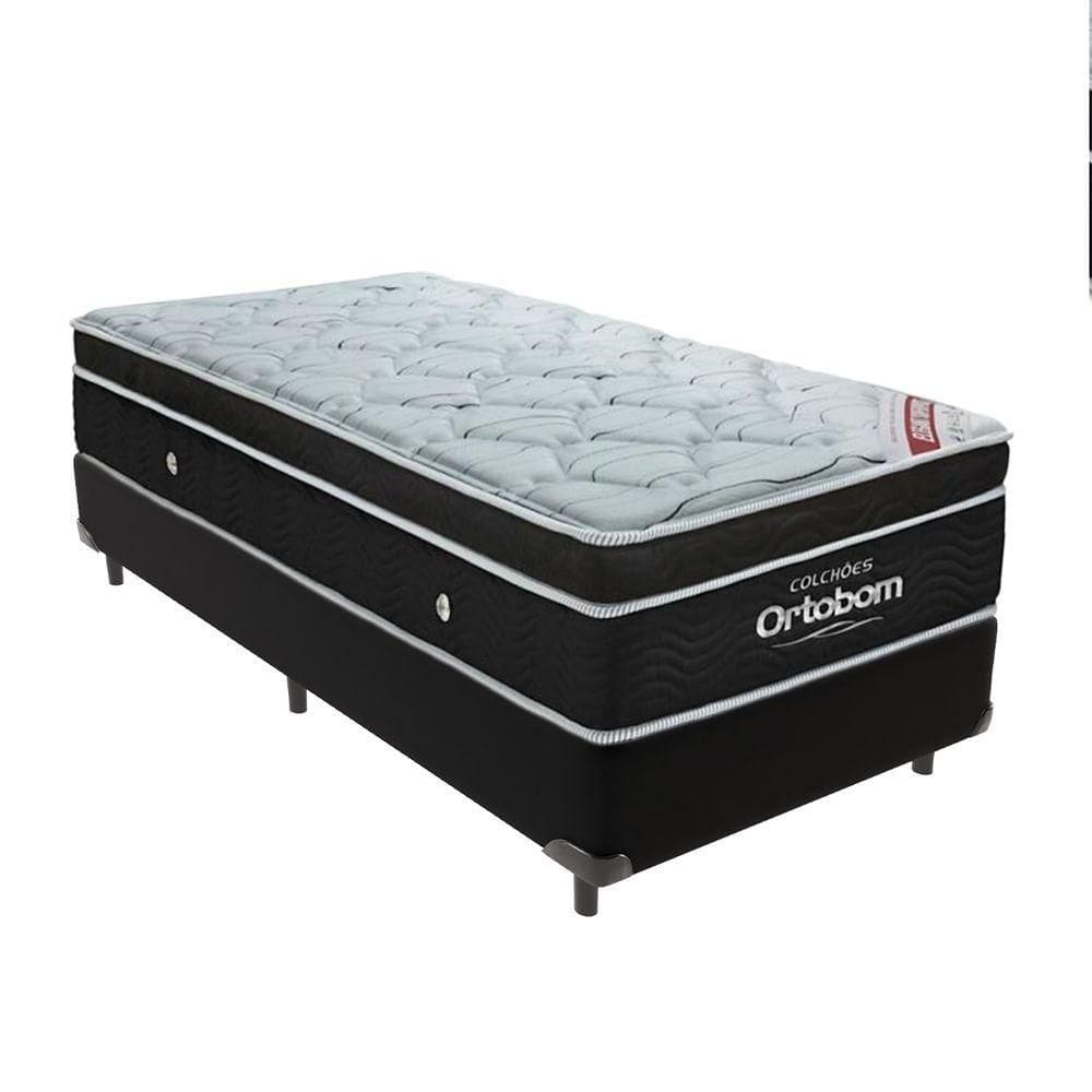 Cama + Box Colchão Molas Ensacadas Solteiro Ortobom Elegant Pillow Preto