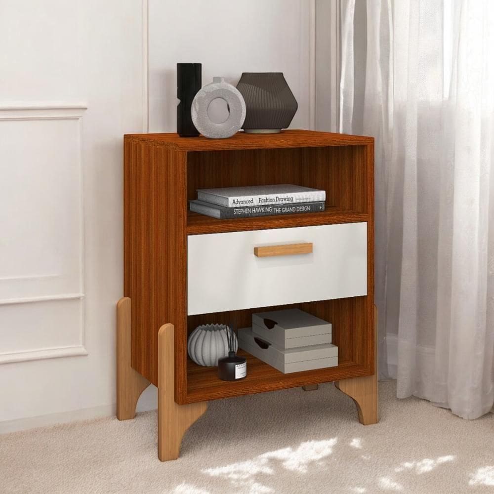 Mesa De Cabeceira Elegante Com Gaveta Onix Cinamomo E Off