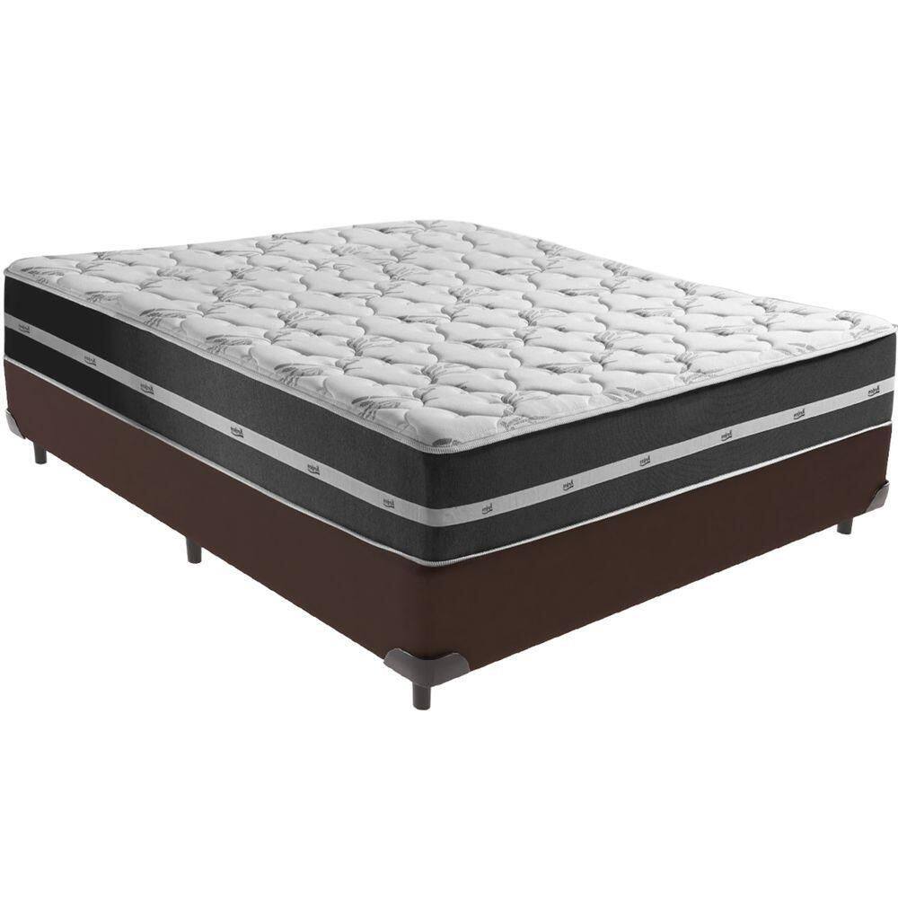 Cama Box Marrom E Colchão Classic Preto Molas Ensacadas Casal