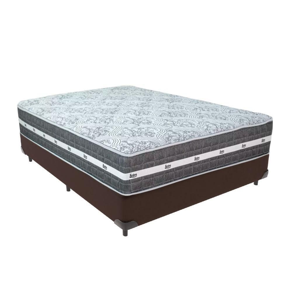 Cama Box Marrom E Colchão Black Graphite Molas Ensacadas Casal 138x188x27