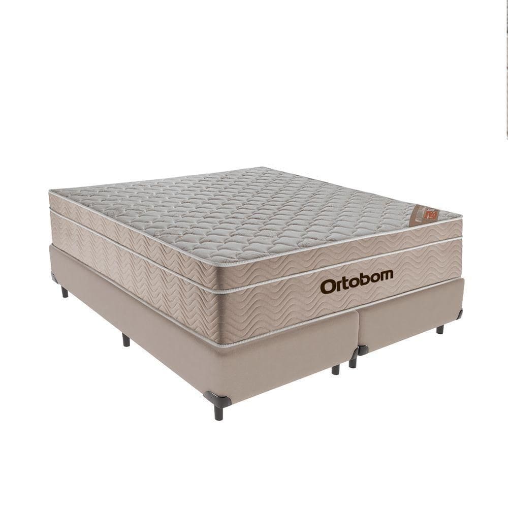 Cama + Box Airtech Colchão Ortobom Queen 158cm Bege