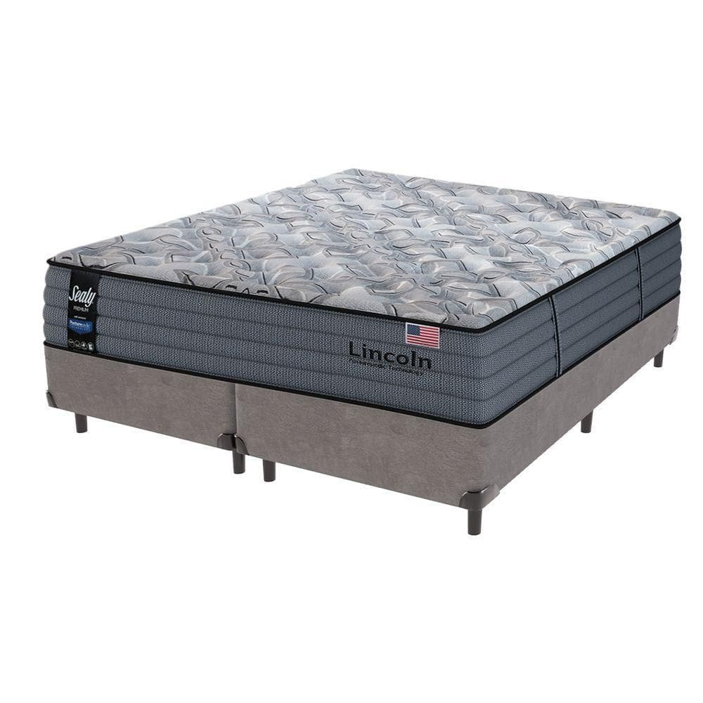 Cama Box Cinza E Colchão Queen Lincoln Molas Ensacadas Sealy