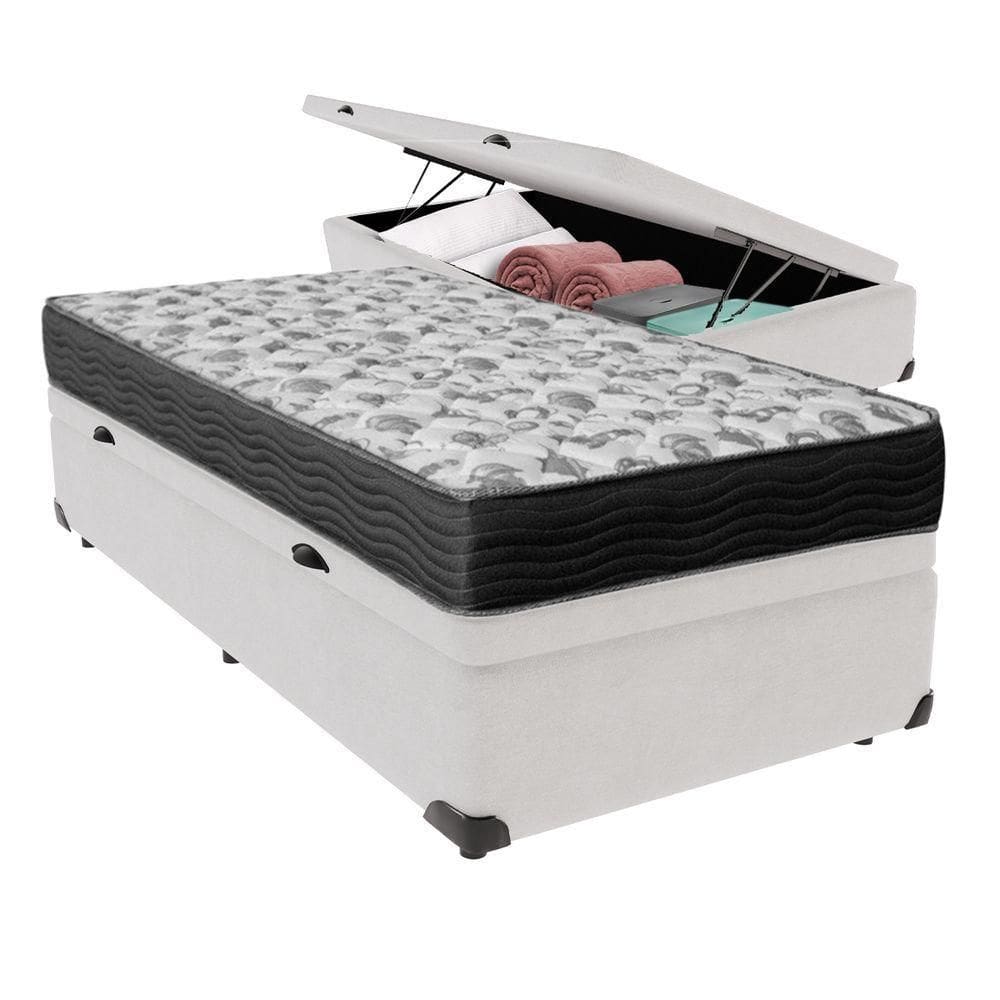Cama Ortobom D33 Solteiro Com Box Baú Bege Iso100 Branco