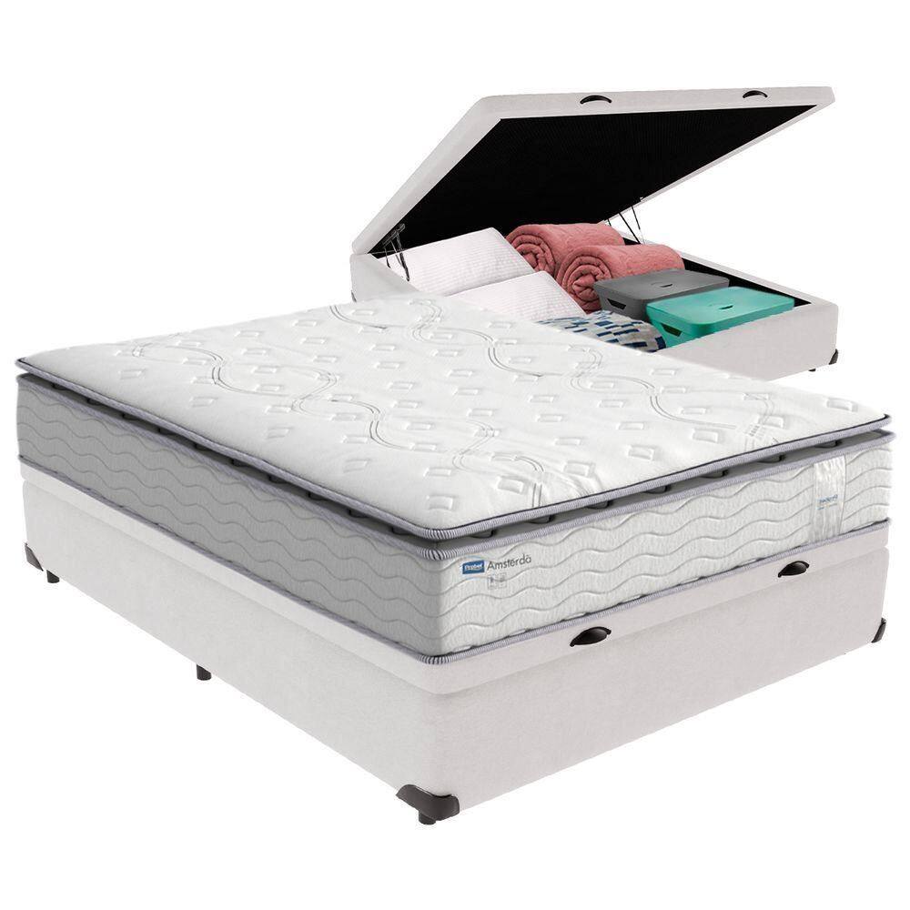 Cama Box Baú Casal E Colchão Molas Ensacadas Amsterdã Probel Branco