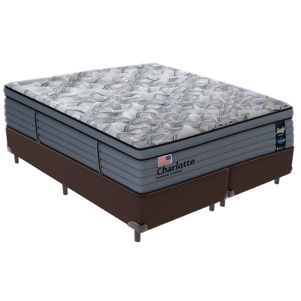 Cama Box Marrom E Colchão King Charlotte Molas Ensacadas Sealy