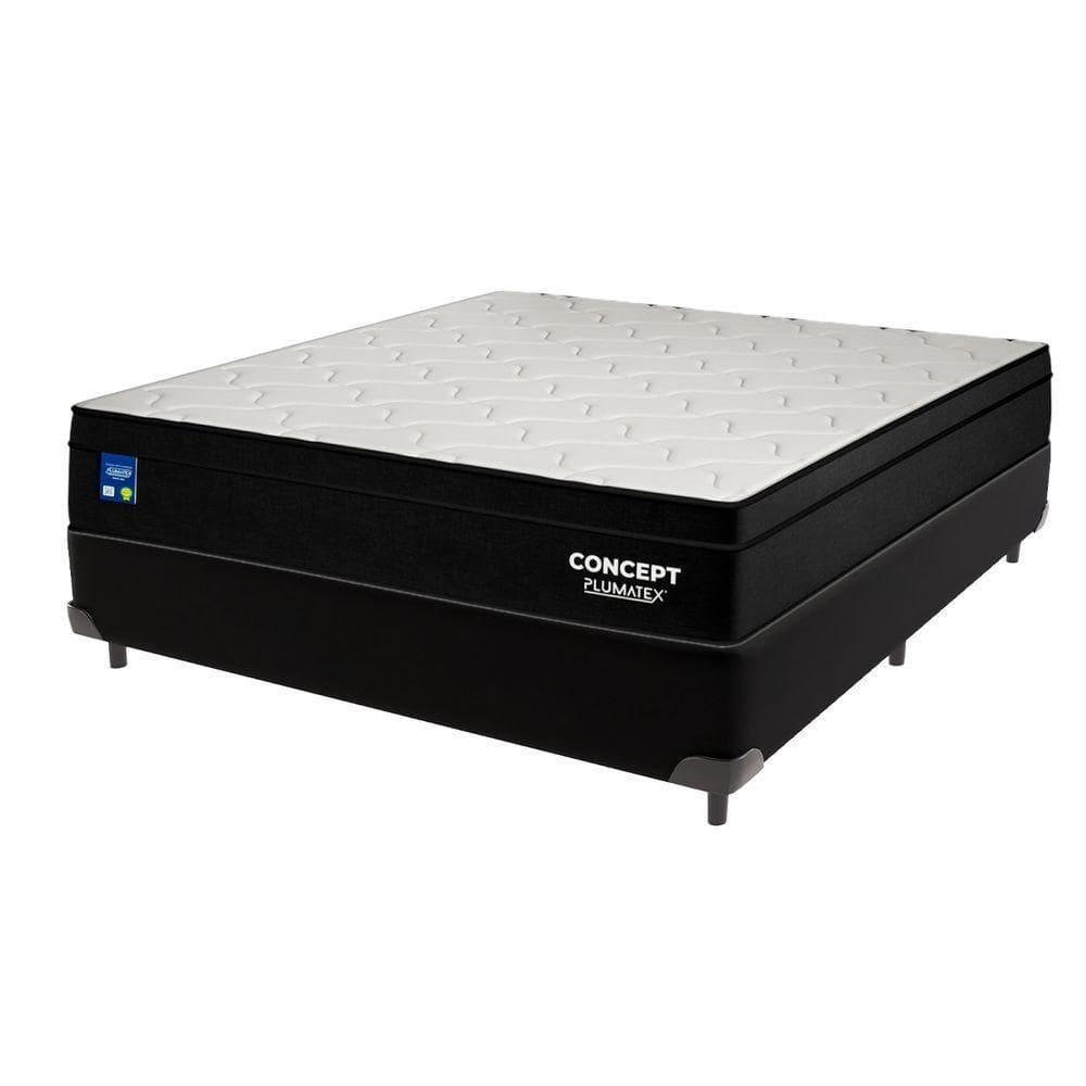Cama Box Preto E Colchão Casal Concept Molas Ensacadas Plumatex