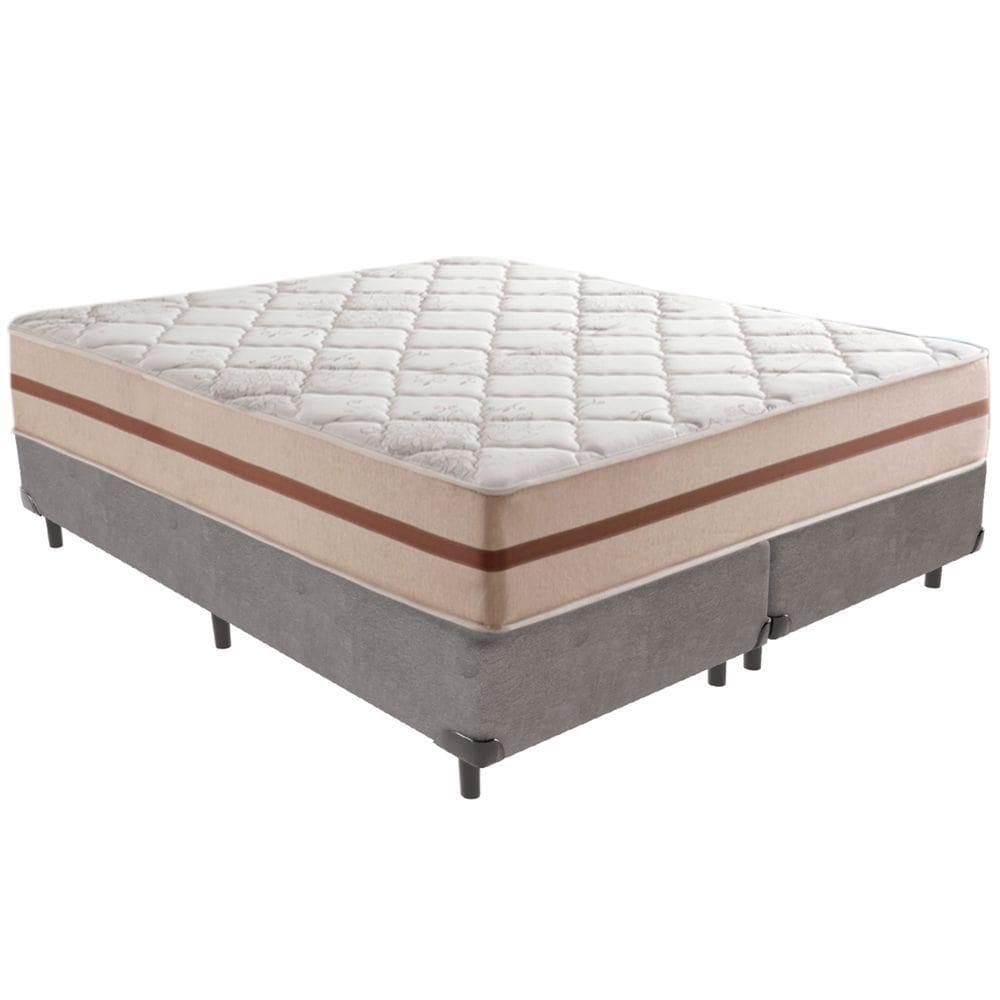 Cama Box Cinza E Colchão Classic 26 Cm Molas Ensacadas King
