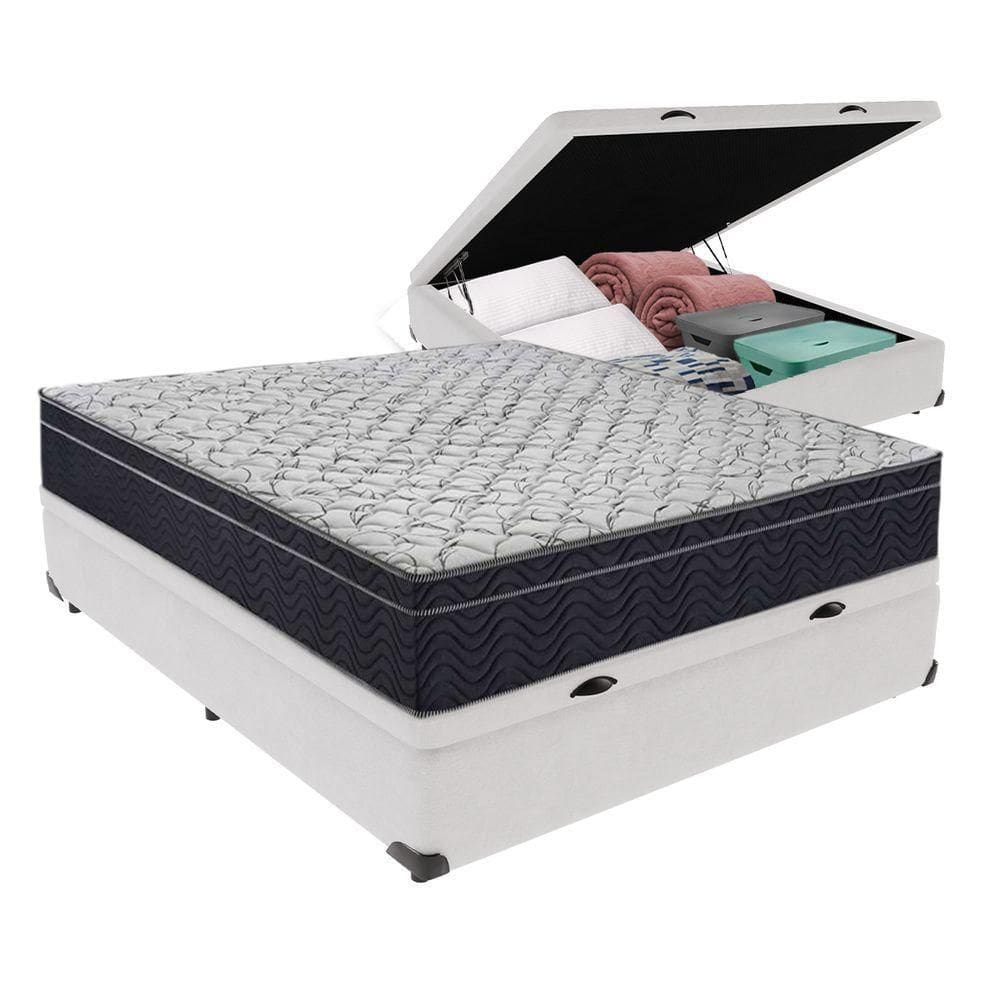 Kit Casal Cama Bege Box Baú Colchão Extra Firme Ortobom D45 Branco