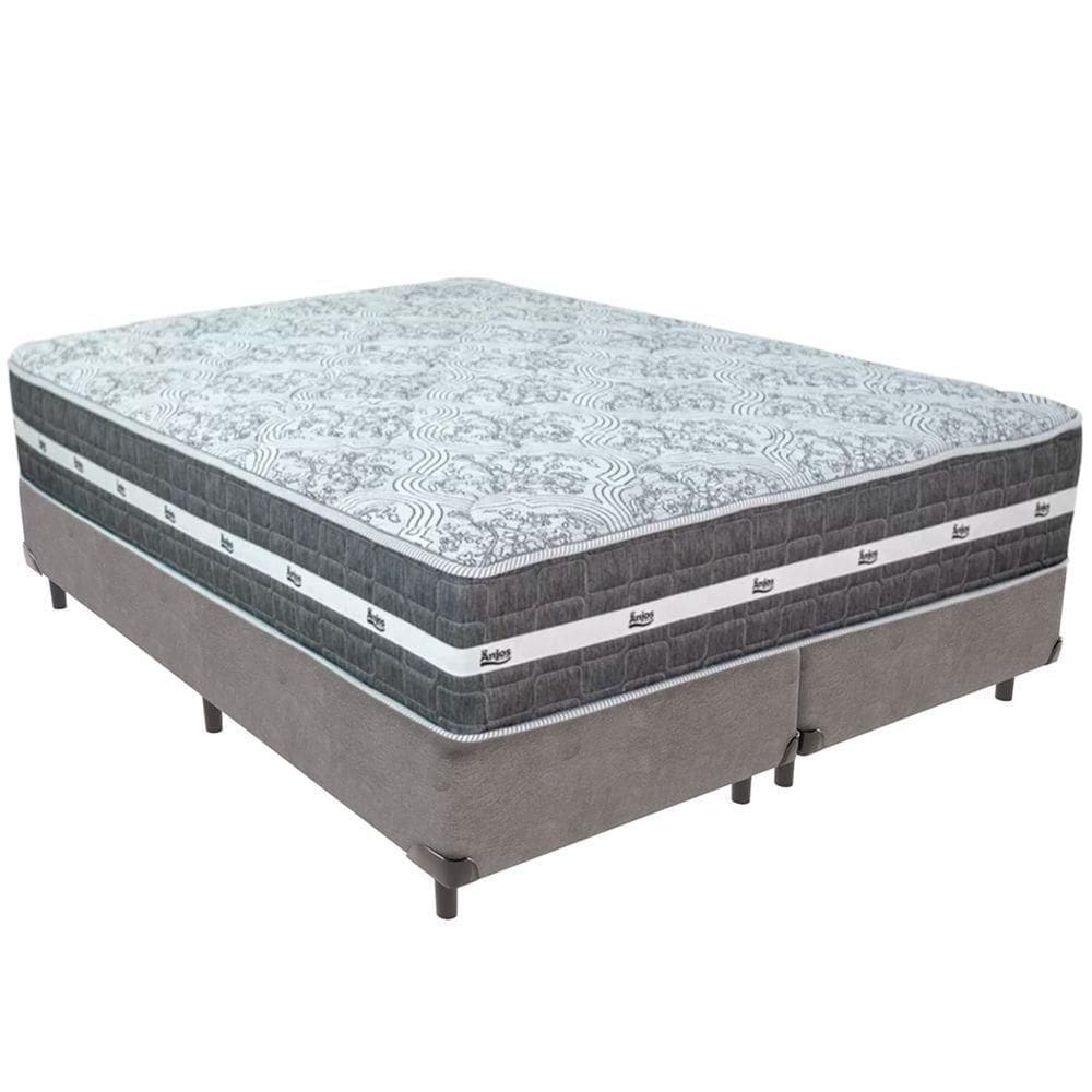 Cama Box Cinza E Colchão Black Graphite Molas Ensacadas King 193x203x32