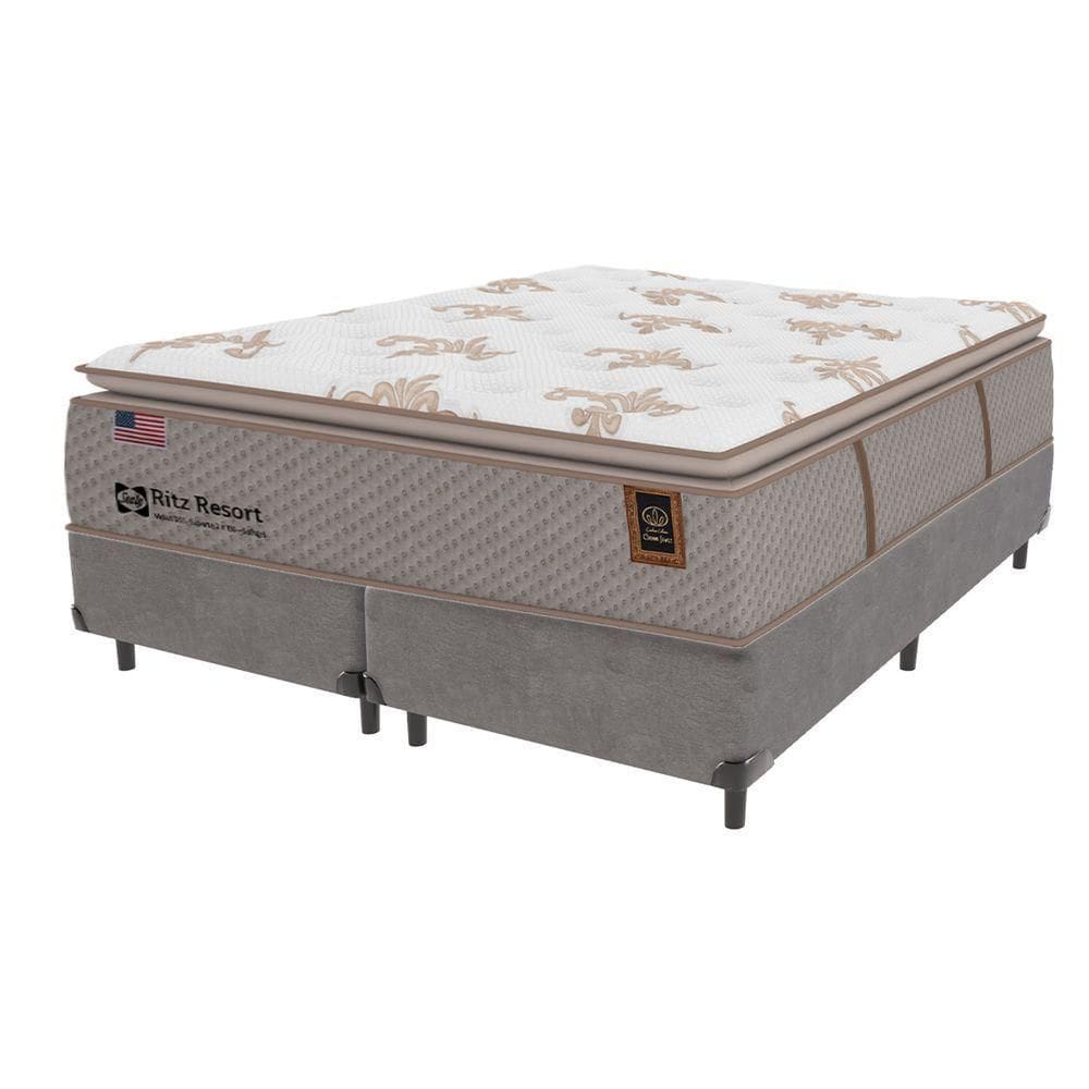 Cama Box Cinza E Colchão Queen Ritz Resort Pillow High Tech Sealy
