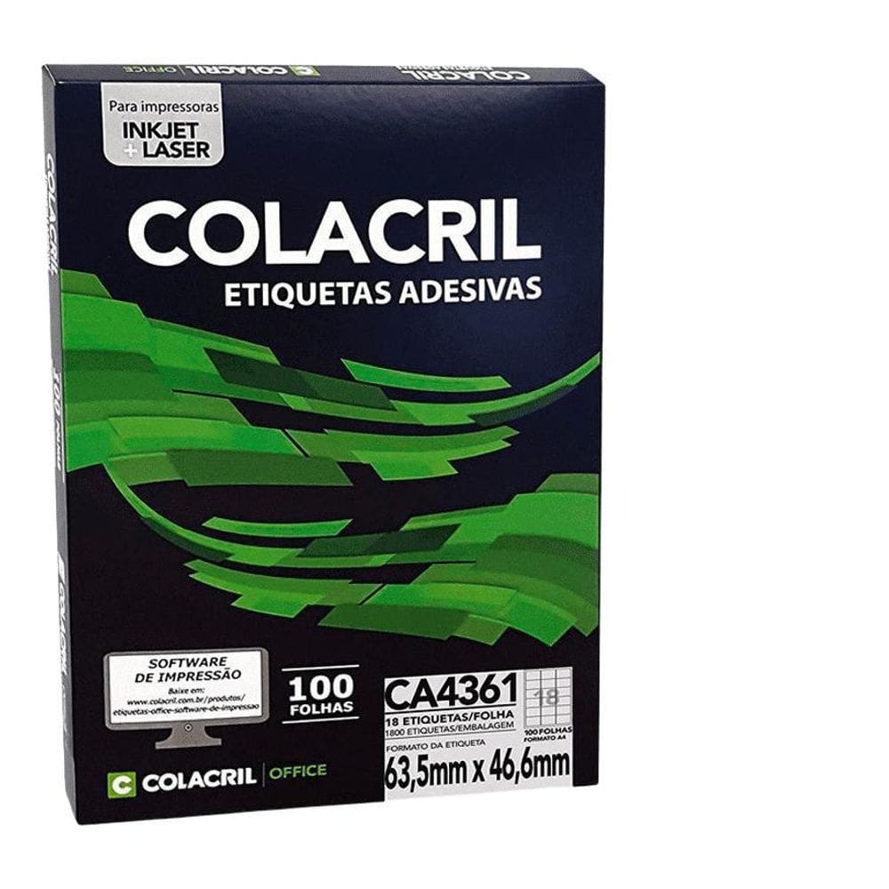 Etiqueta Adesiva A4 CA4361, 63.5x46.6mm, 100 Folhas