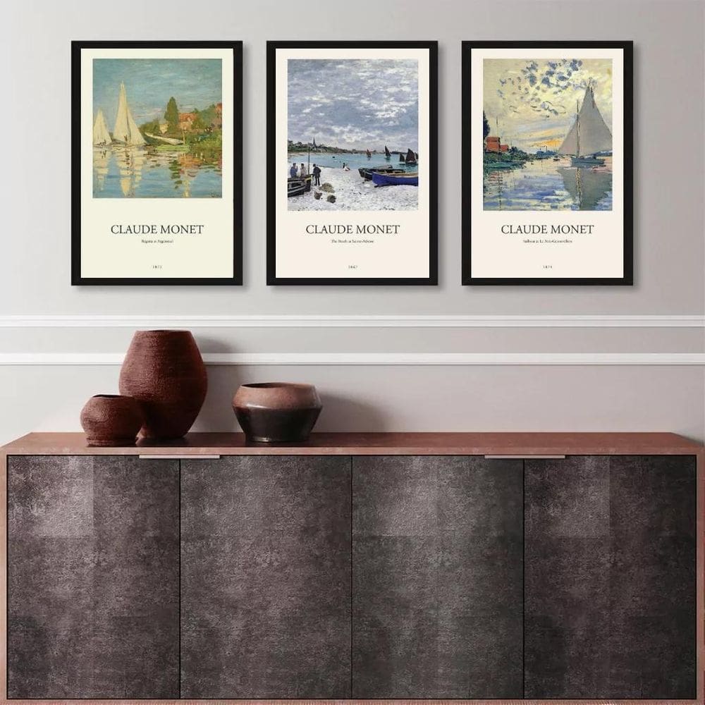 Kit 3 Quadros Monet - Regatas 33X24Cm