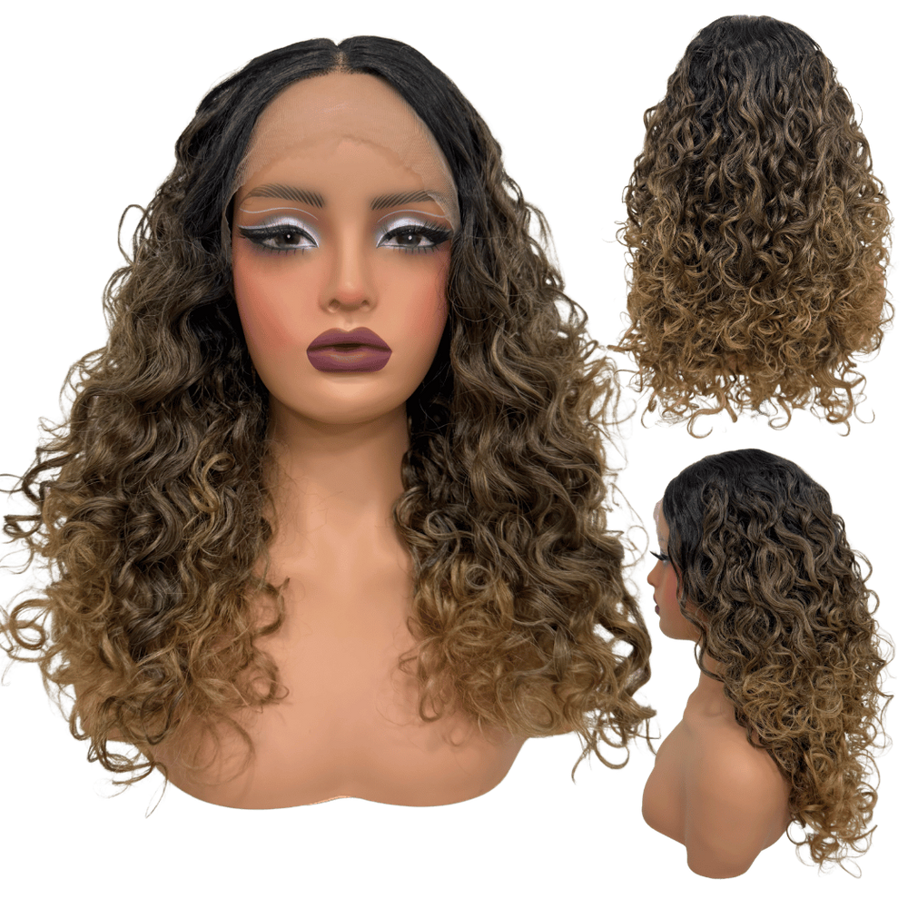 Peruca cacheada front lace 55cm ondulada RT2/8/30 loira ombr