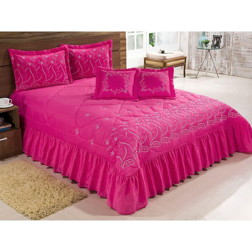 Kit Leito Casal Super King Desejos 7 Peças Bordado Pink