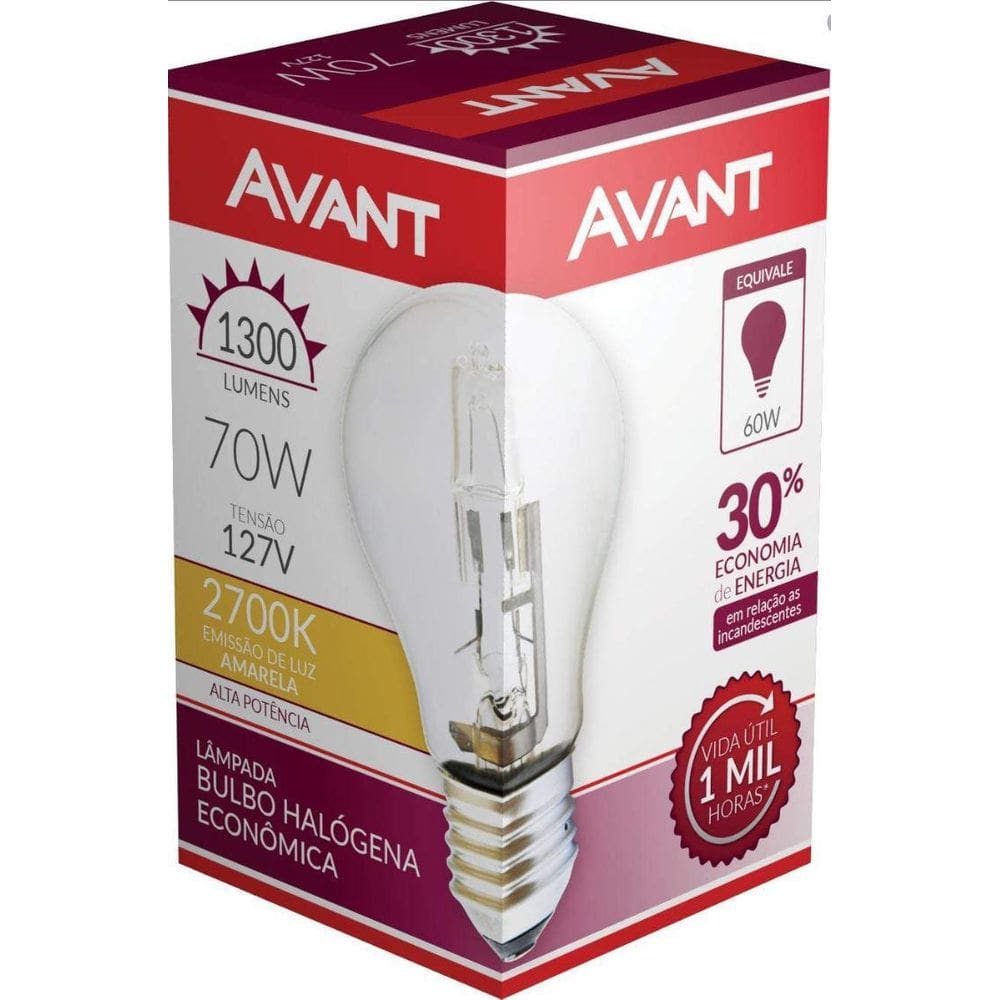Lâmpada Halógena Bulbo 70W 127V - Pacote 10 Unidades- Avant