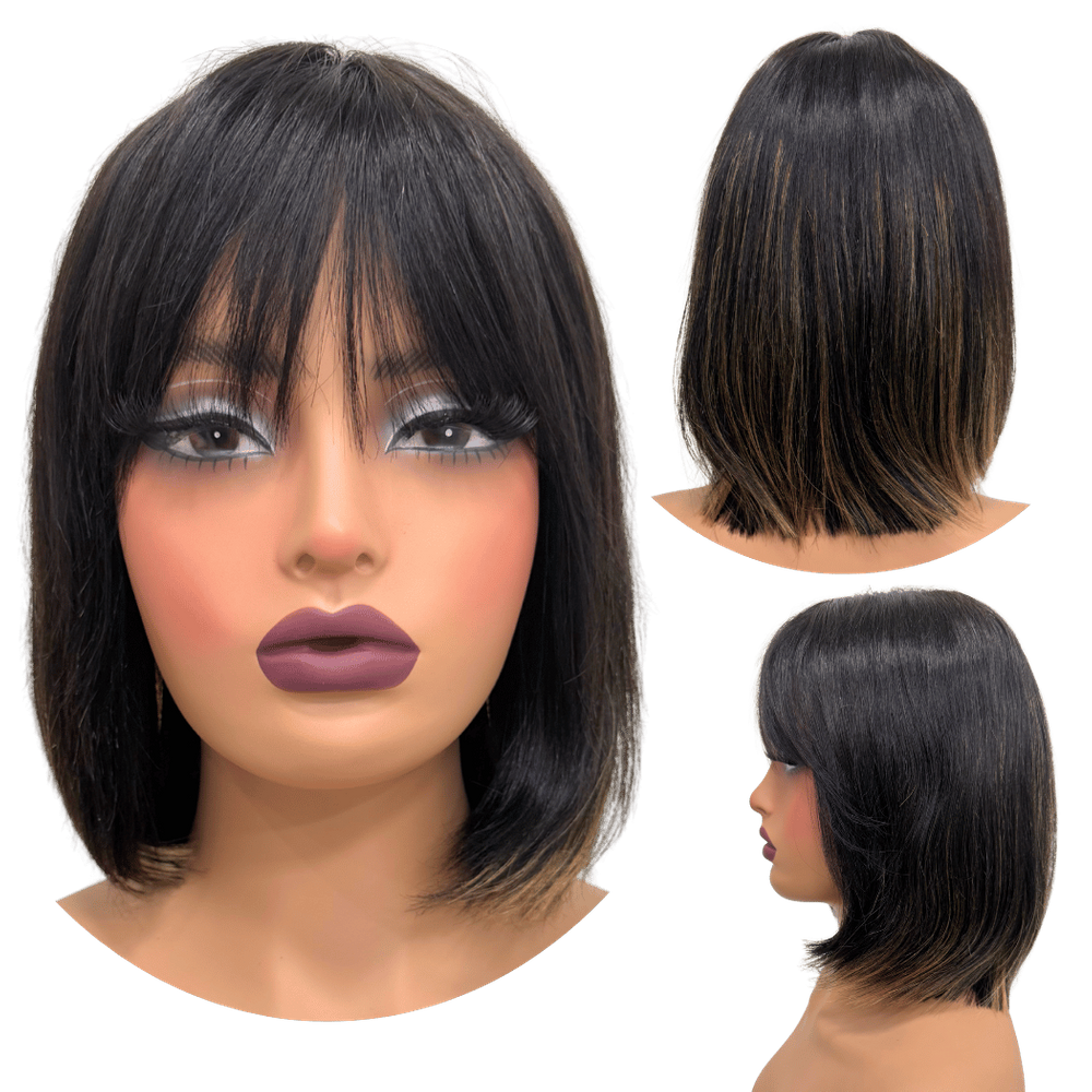 Peruca humana curta bob franja 25cm preta ombre loira DT2/27