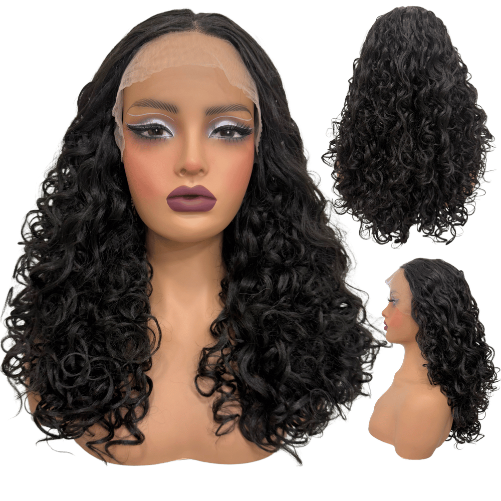 Peruca cacheada front lace 55cm ondulada repartida futura