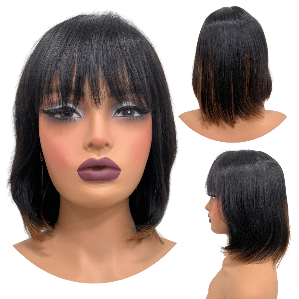 Peruca humana curta bob franja 25cm preta ombre loira DT2/30
