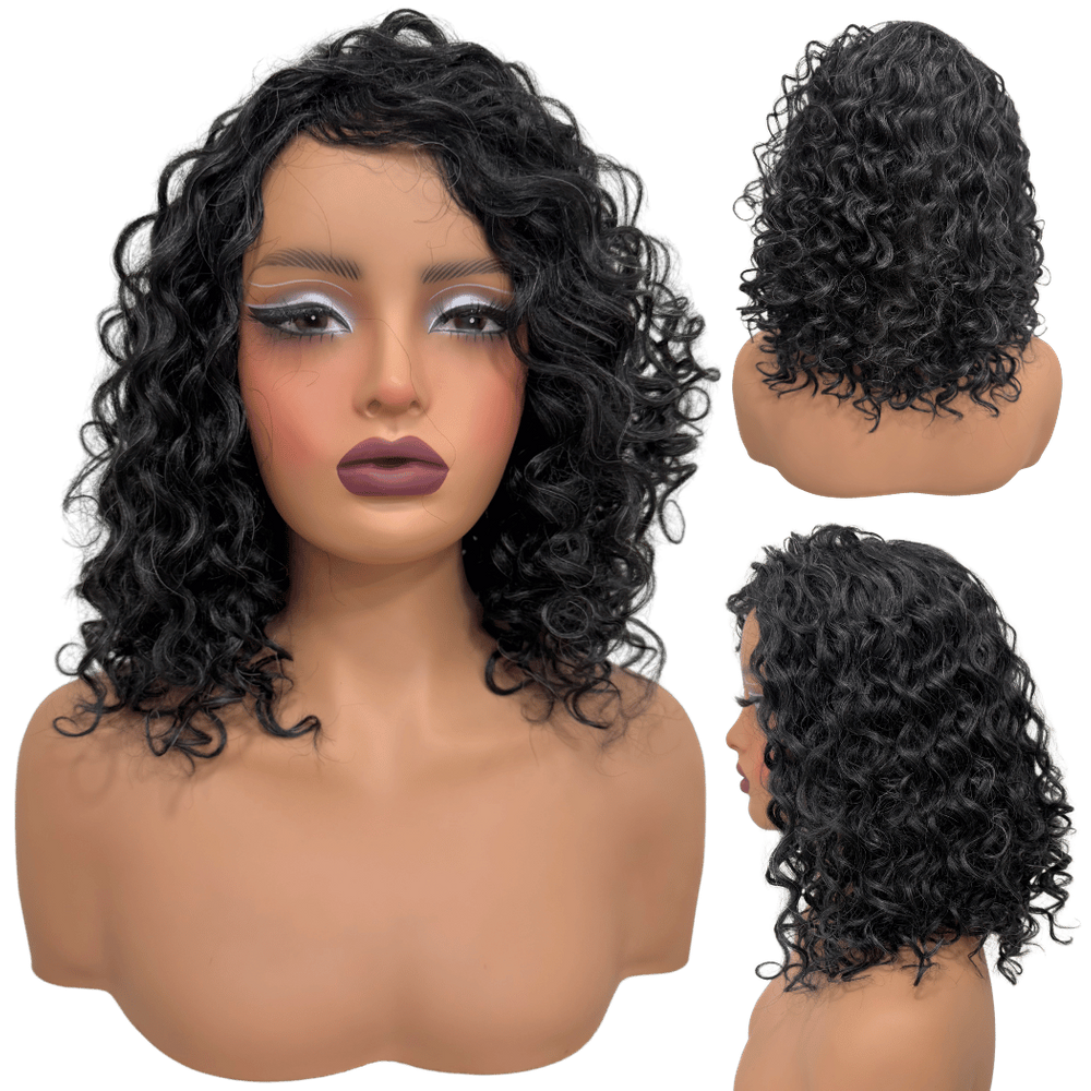 Peruca cacheada curta preta natural grisalho 30cm Cor 280
