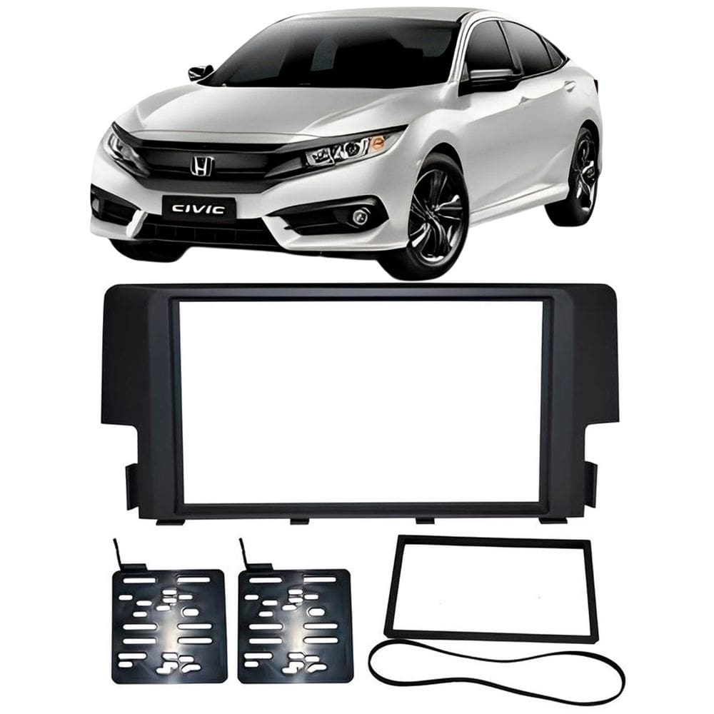 Moldura 2 Din Civic 2017 à 2021 Preta Painel Central Multimidia Mp5 Som Expex Novum Epx 295
