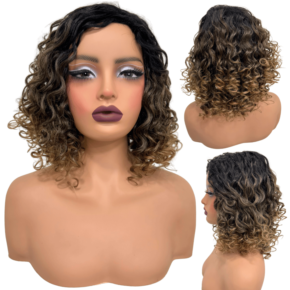 Peruca cacheada curta preto ombre loiro 30cm Cor RT2/8/30