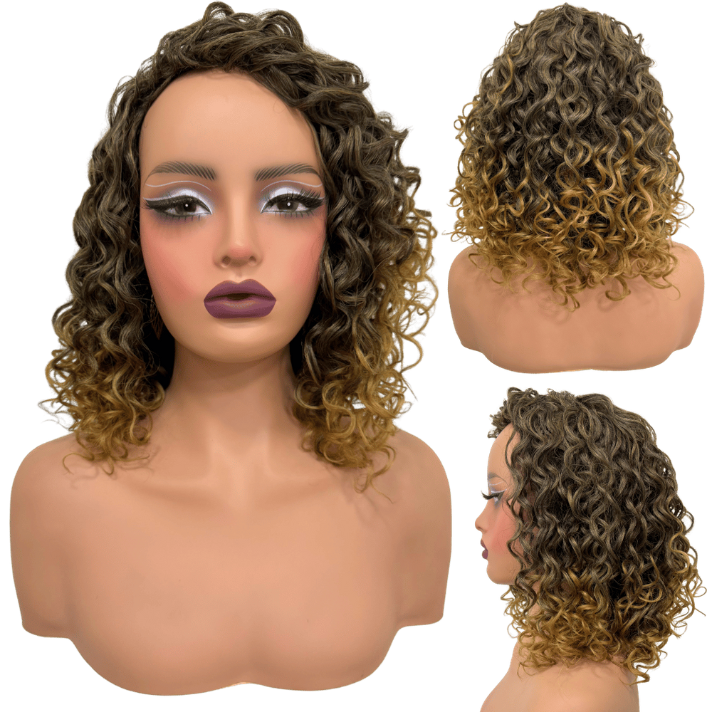 Peruca cacheada curta preto ombre loiro 30cm Cor RT2/8/30