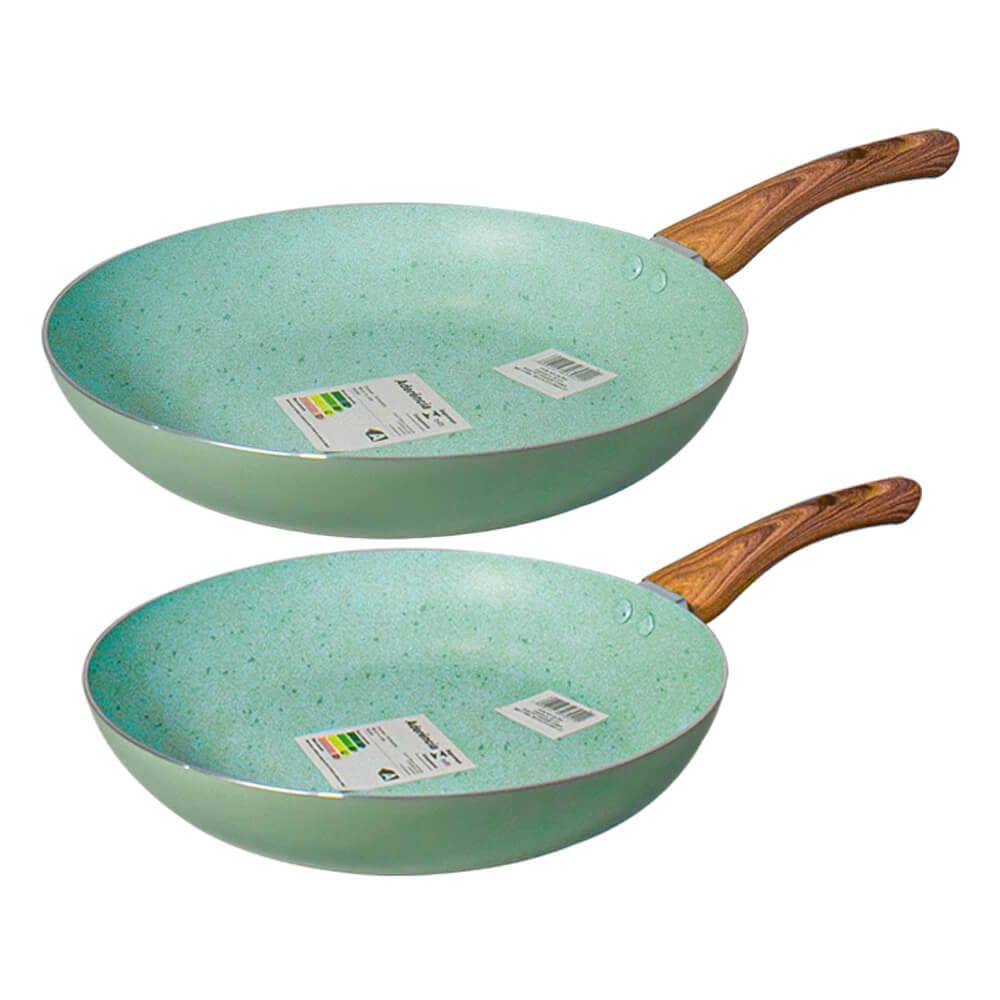Jogo de Frigideiras Antiaderente Revestimento Cerâmica 2 peças Sahara Chama Verde 26cm e 24cm - Casambiente