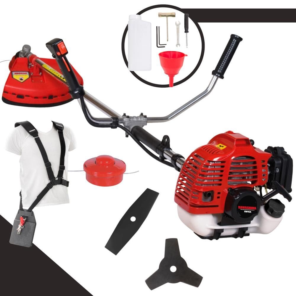 Roçadeira Multifuncional Kawashima KW43L 2 Tempos 43cc 1,7HP de Potência Cortador de Grama Com Cabeçote de Nylon + Lâmina 2 Pontas + Lâmina 3 Pontas