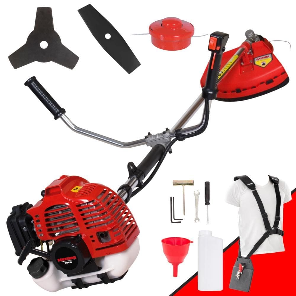 Roçadeira KW43-L Kawashima À Gasolina 2 Tempos 43cc 1,7HP Alta Rotação Cortador de Grama Completo Com Carretel Nylon + Faca 2 Pontas + Faca 3 Pontas
