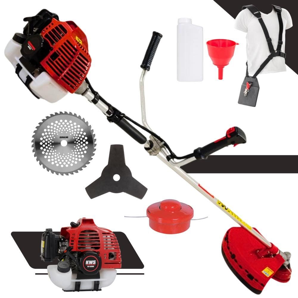 Roçadeira Profissional Kawashima KW43-L 2 Tempos 43cc 1,7HP de Potência Cortador de Grama Com Cabeçote de Nylon + Lâmina 3 Pontas + Lâmina 40 Dentes