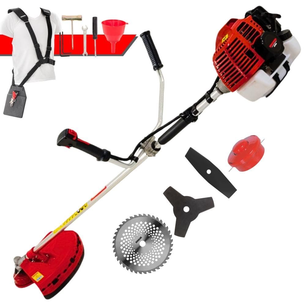 Roçadeira Podador de Grama À Gasolina KW43-L 2T 43cc 1,7HP de Alta Performance Com Carretel e Faca 3 Pontas + EXTRA Faca 2 Pontas e Faca 40 Dentes