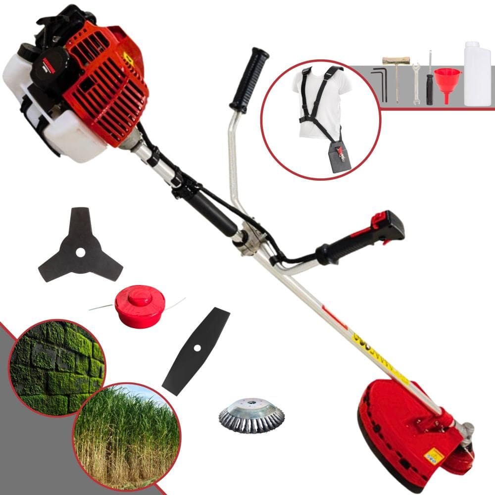 Roçadeira Profissional Kawashima KW43-L Motor 2 Tempos 43cc 10.000rpm 1,7HP de Potência Com Carretel e Faca 3 Pontas + Faca 2 Pontas + Escova de Aço