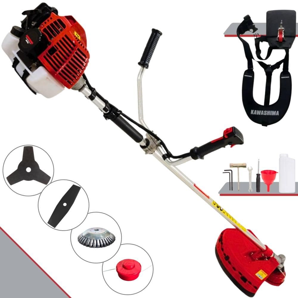 Roçadeira Multifuncional KW43L Kawashima À Gasolina 43cc 1,7HP Alta Rotação Com Carretel + Faca 2 Pontas + Faca 3 Pontas + Escova de Aço 38 Cerdas