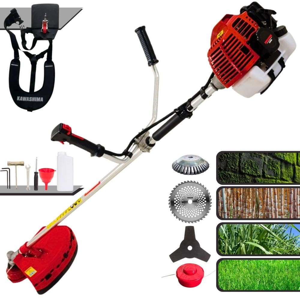 Roçadeira Kawashima KW43L À Gasolina 43cc 1,7HP Alta Rotação e Performance Com Carretel Nylon e Faca 3 Pontas + EXTRA Faca 40 Dentes + Escova de Aço