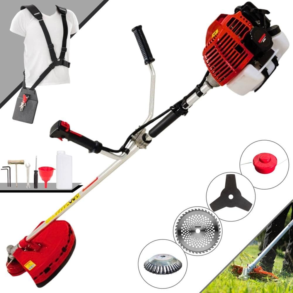 Roçadeira Lateral Kawashima KW43L À Gasolina 43cc 1,7HP Multifuncional Com Carretel e Faca 3 Pontas + EXTRA Faca 40 Dentes e Escova de Aço Circular