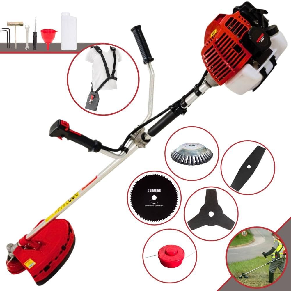 Roçadeira Kawashima KW43-L À Gasolina 2T 43cc 1,7HP Completa Com Carretel de Nylon + Faca 2 Pontas + Faca 3 Pontas + Faca 80 Dentes + Escova de Aço
