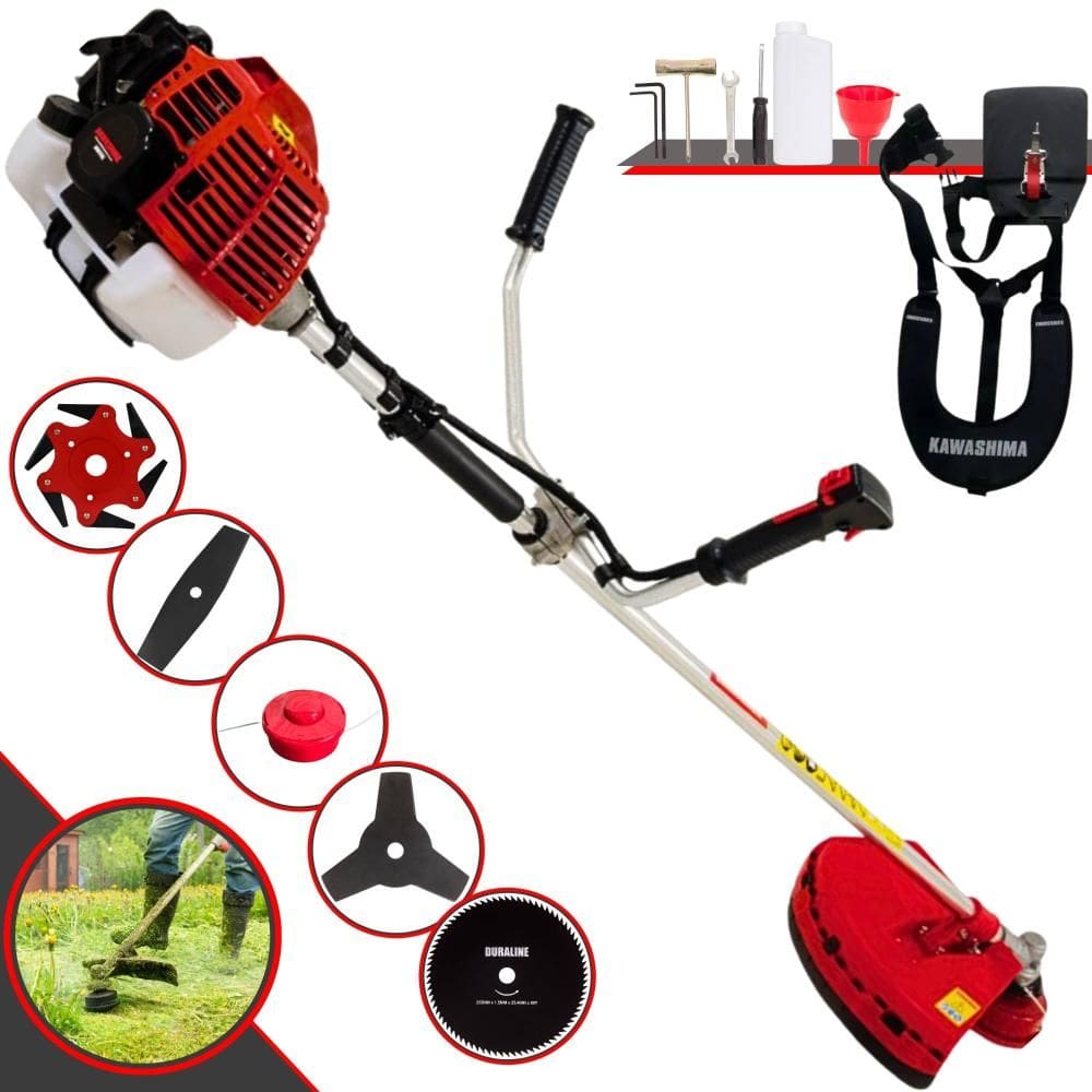Roçadeira Lateral KW43L Kawashima À Gasolina 2T 43cc 1,7HP 10.000rpm Com Carretel + Faca 2 Pontas + Faca 3 Pontas + Faca 6 Pontas + Faca 80 Dentes