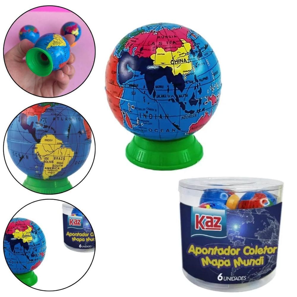 Apontador Escolar Com Coletor Globo Terrestre Kaz Mapa Mundi