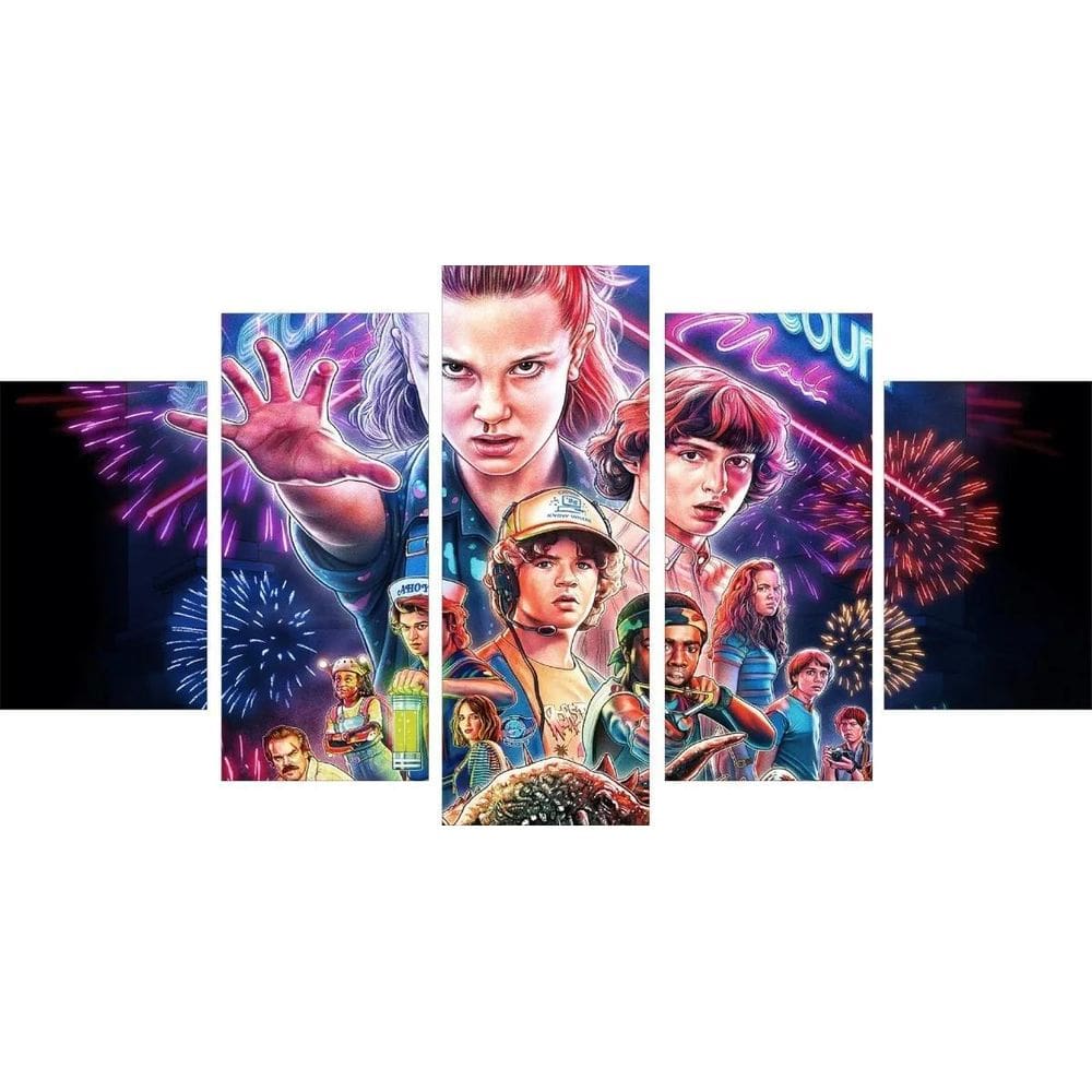 Quadro Decorativo Mosaico 5 Peças Mdf Stranger Things