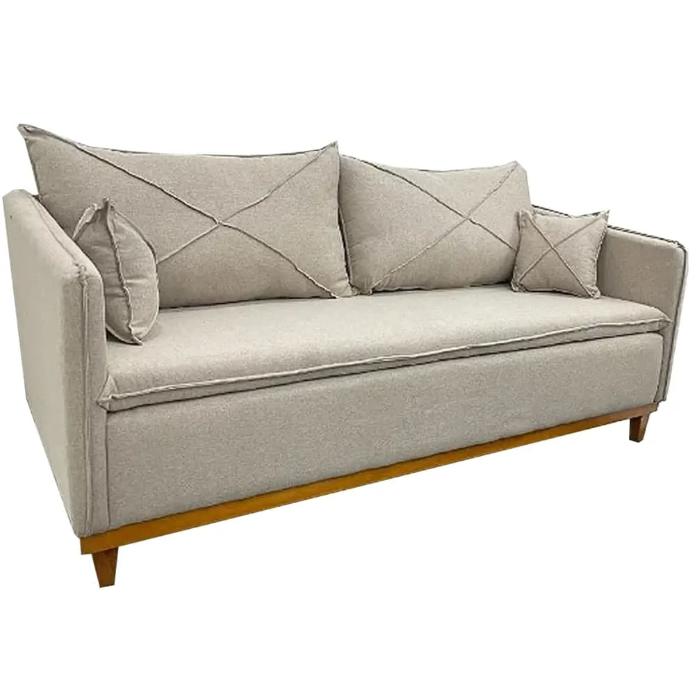 Sofá Living Libsoa em Linho 2 Lugares com Almofadas Soltas 180cm Boareto Cor Bege