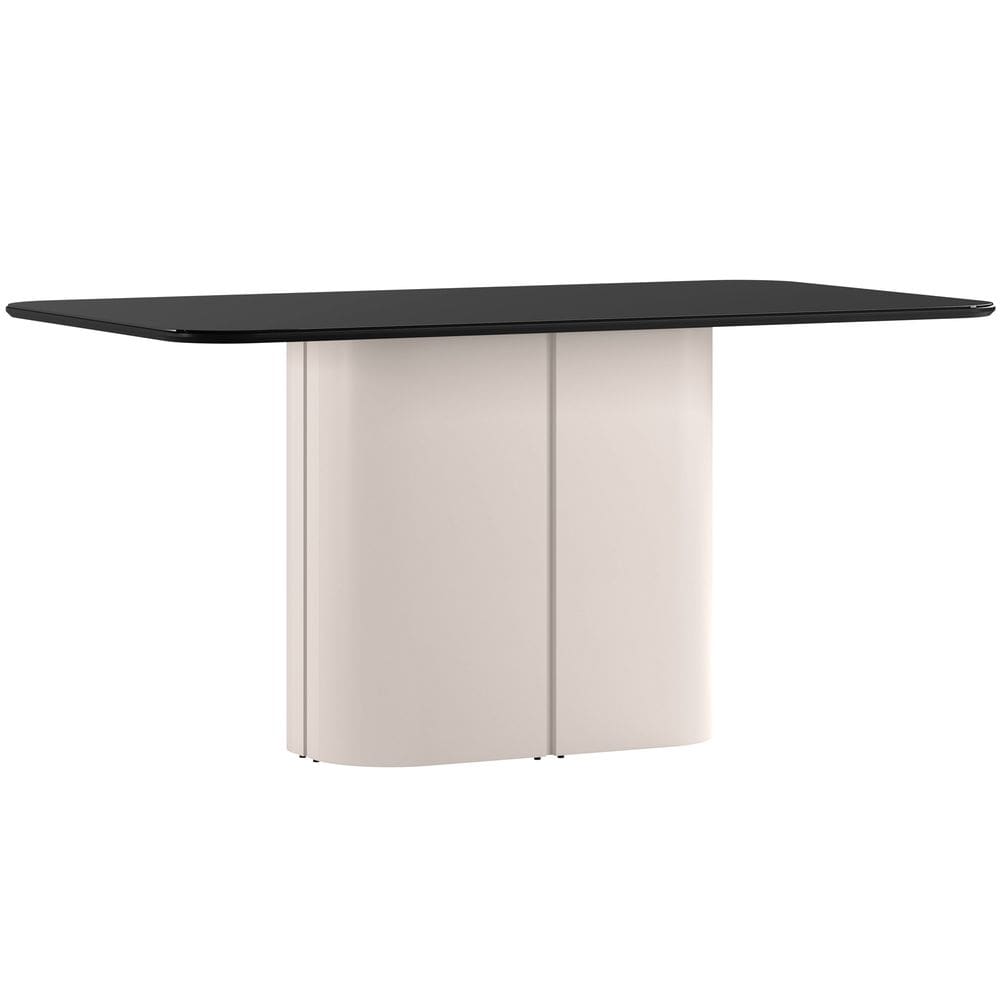 Mesa de Jantar para 6 Lugares 160cm Tampo Mdf com Vidro Serena Off White/Preto - New Ceval