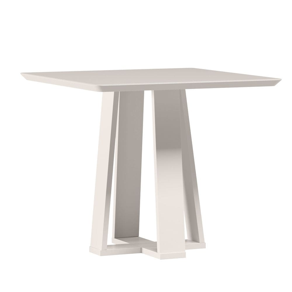 Mesa de Jantar para 4 Lugares 90cm Tampo Quadrado com Vidro Rubi Off White - New Ceval